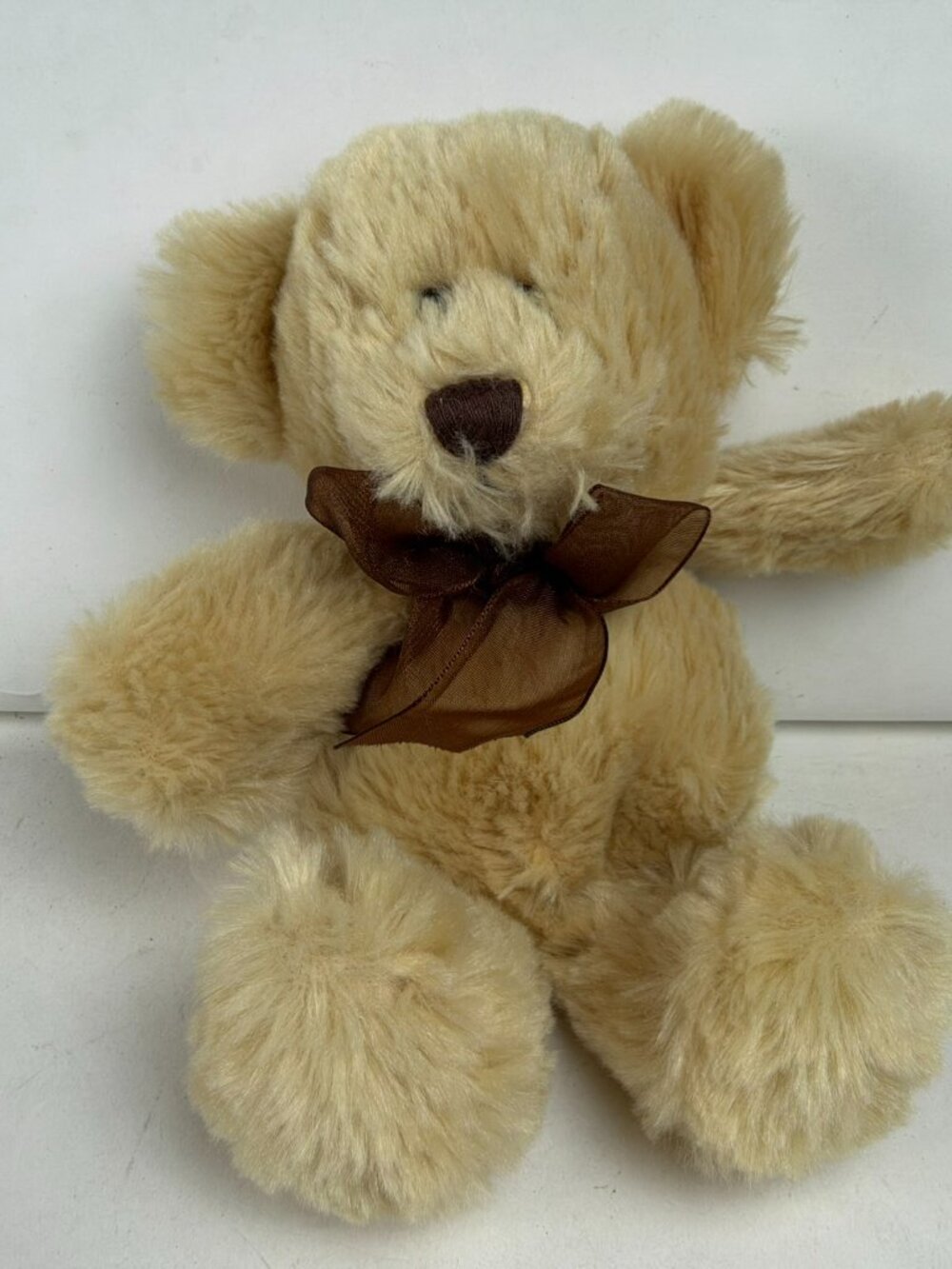 RBI Ron Banafato Tan Teddy Bear Plush 6" Stuffed Animal Brown Sheer Ribbon Bow